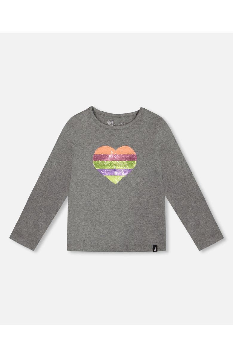 Deux par Deux Little Girl's Long Sleeve T-Shirt Dark Grey, Main, color,