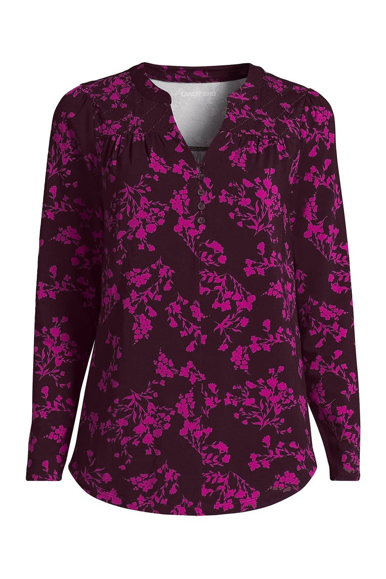 Long Sleeve Lightweight Jersey Notch Neck Tunic Top, Alternate, color, Lush Burgundy Wildflowers