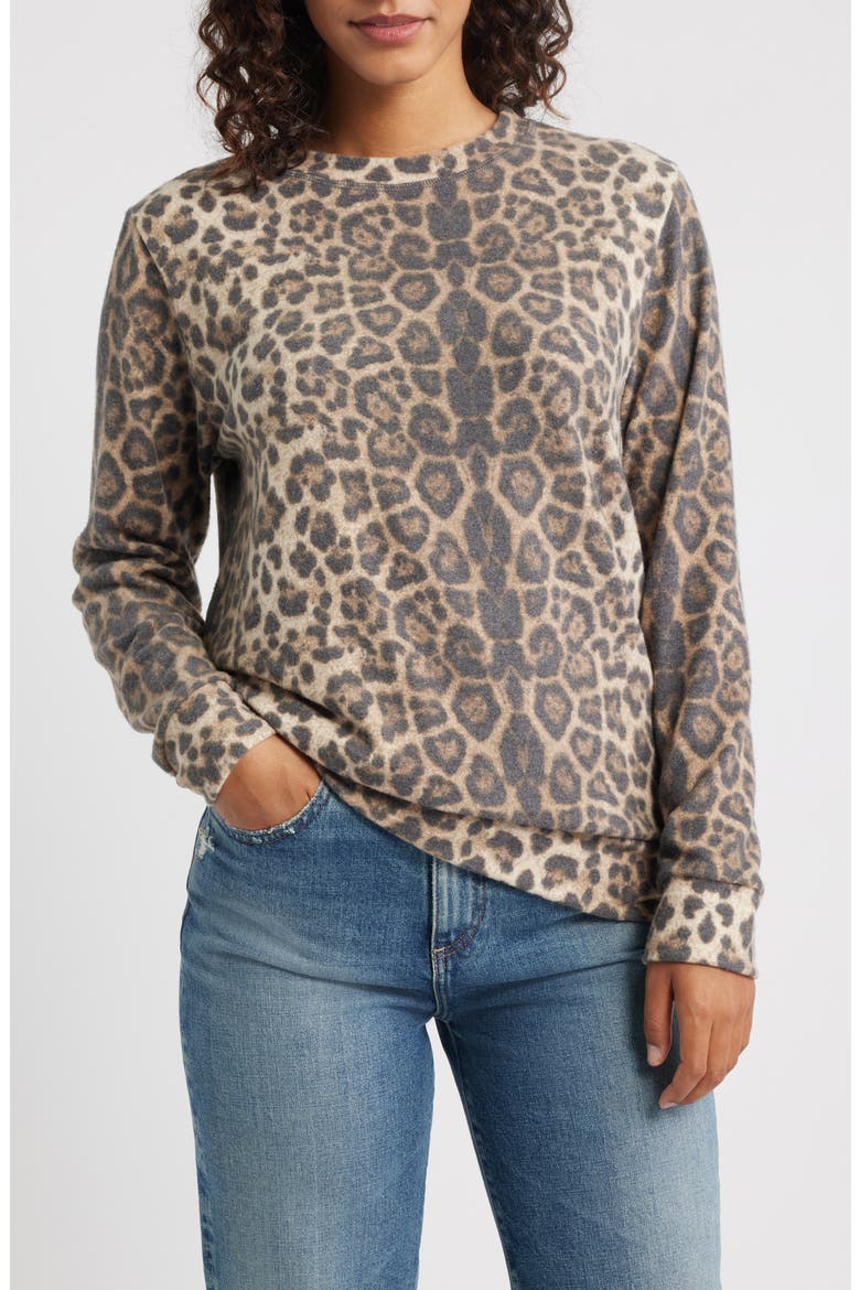 Crewneck Brushed Jersey Sweater, Main, color, BROWN