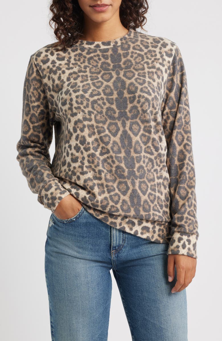 Loveappella Crewneck Brushed Jersey Sweater, Main, color, Brown