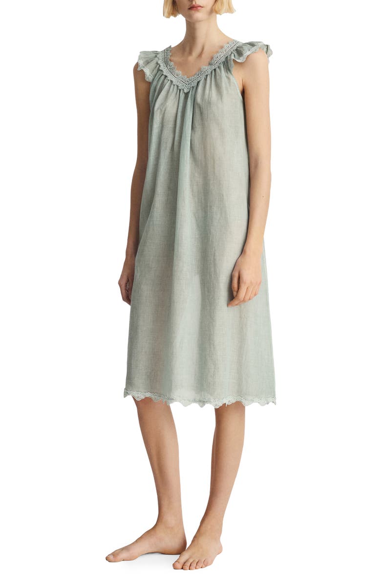 MANGO Lace Accent Cotton Night Gown, Main, color, Pastel Green