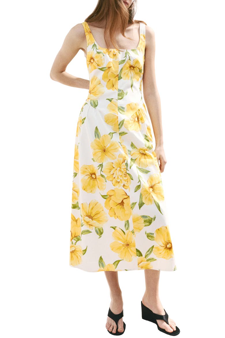 Island Floral Drop Waist Midi Dress, Main, color, YELLOW