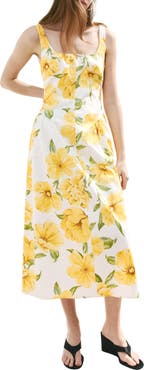 MANGO Island Floral Drop Waist Midi Dress