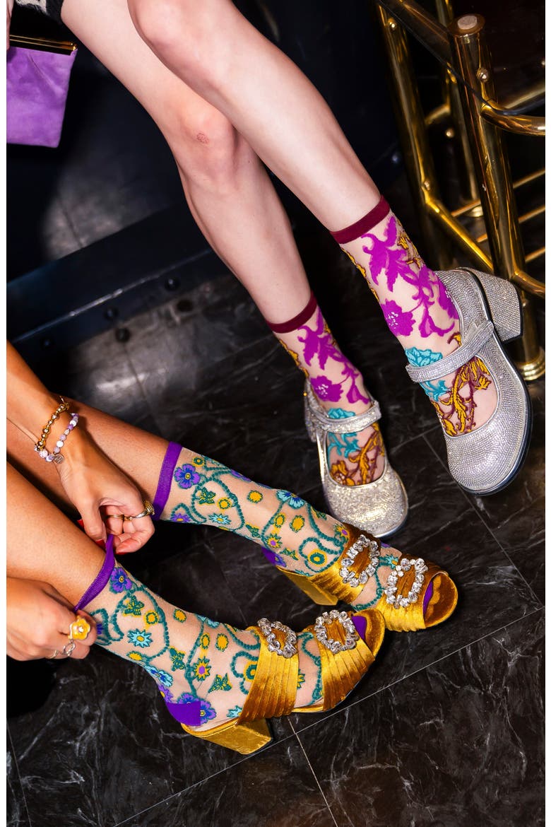 Baroque Botanicals Assorted 2-Pack Sheer Crew Socks, Alternate, color, PURPLE MULTI