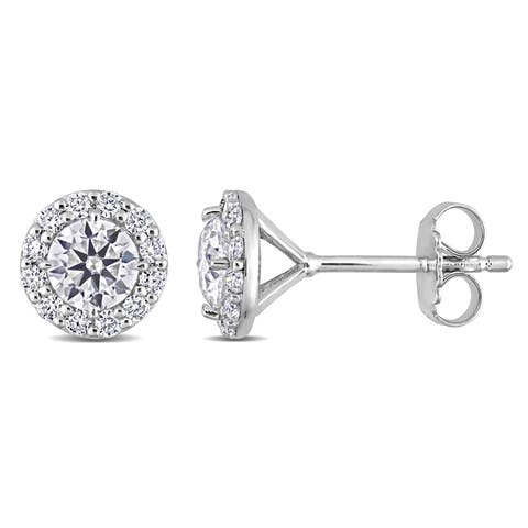 Moissanite Round Halo Stud Earrings