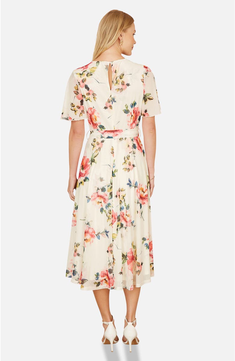 Yumi Mesh Floral Print Midi Dress, Alternate, color, Ivory
