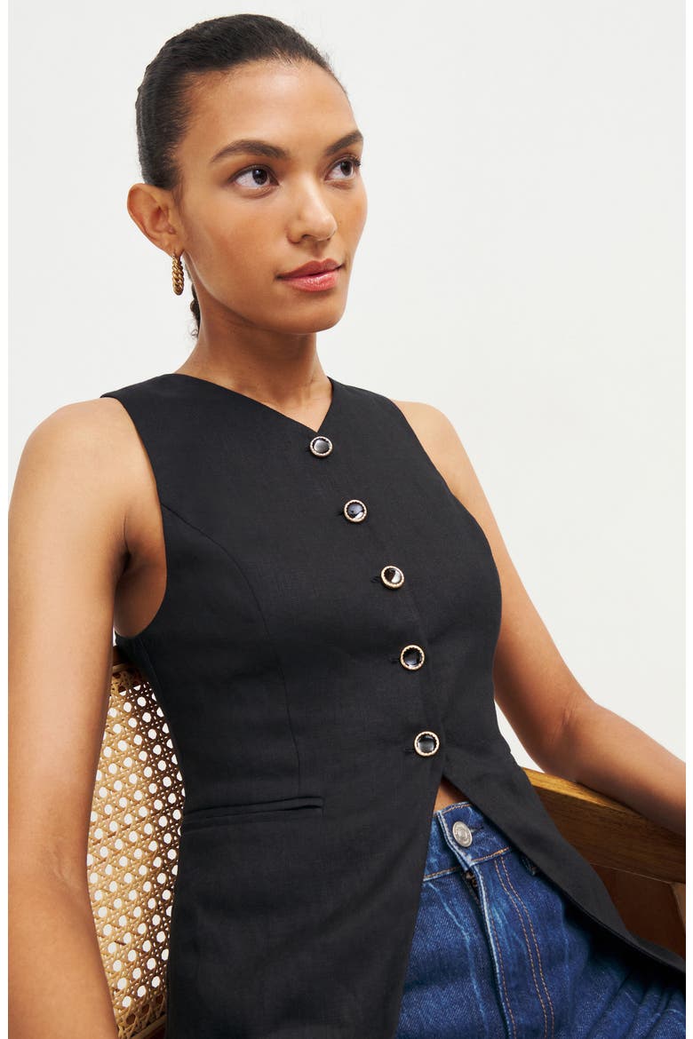 Sleeveless Linen Top, Alternate, color, BLACK