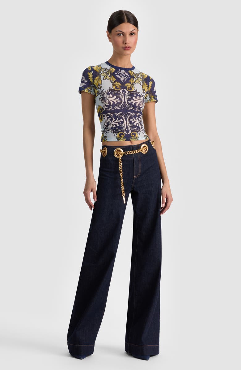 Alice + Olivia Tess Stretch Mesh Crop T-Shirt, Alternate, color, Antique Scroll