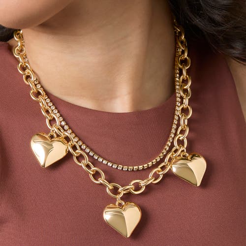 Jessica Simpson Triple Heart Statement Necklace In Gold