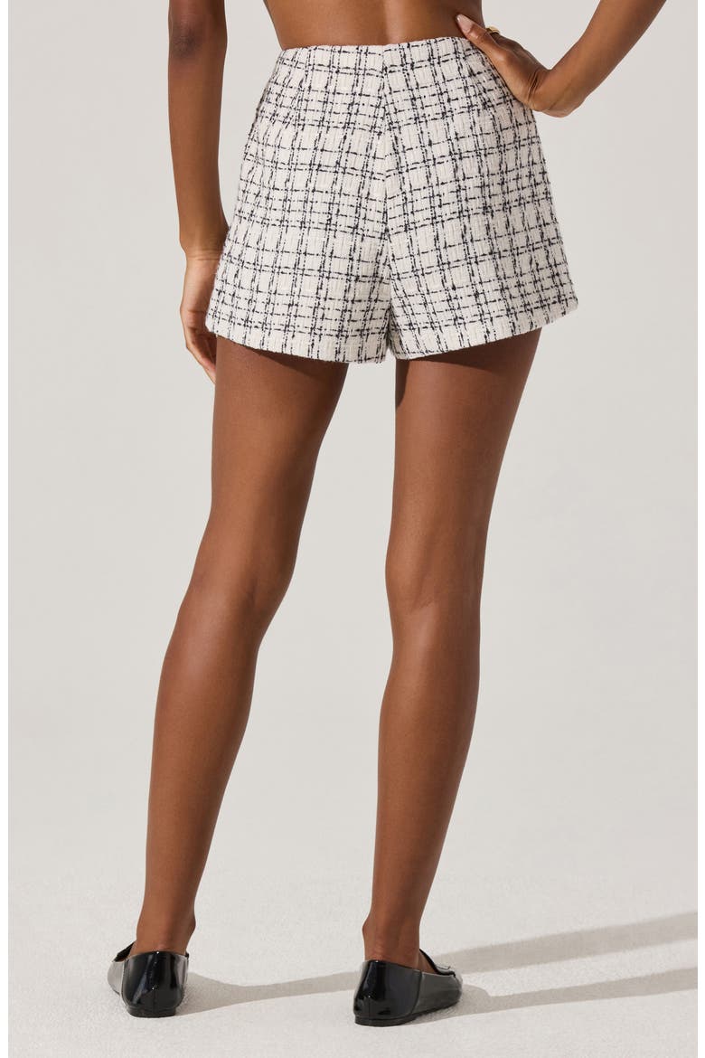 Faux Pearl Trim High Waist Tweed Shorts, Alternate, color, WHITE BLAC