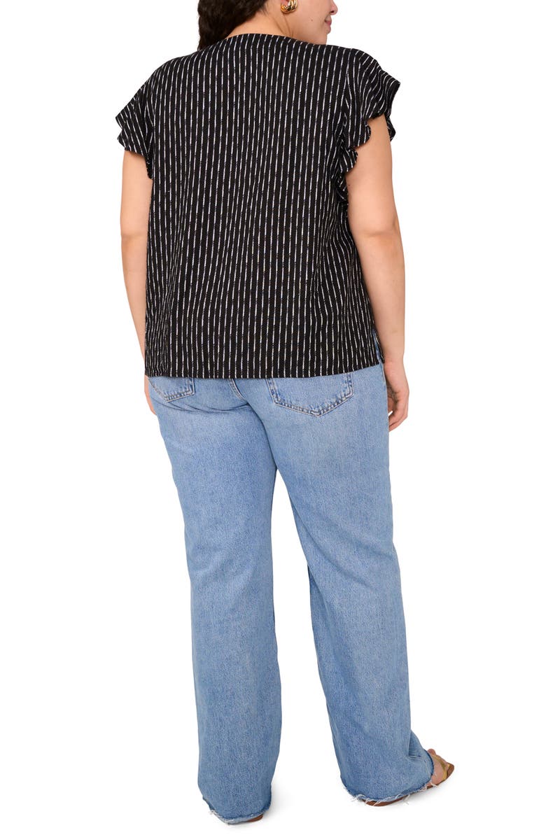 Vince Camuto Texured Stripe Ruffle Sleeve Top, Alternate, color, Rich Black