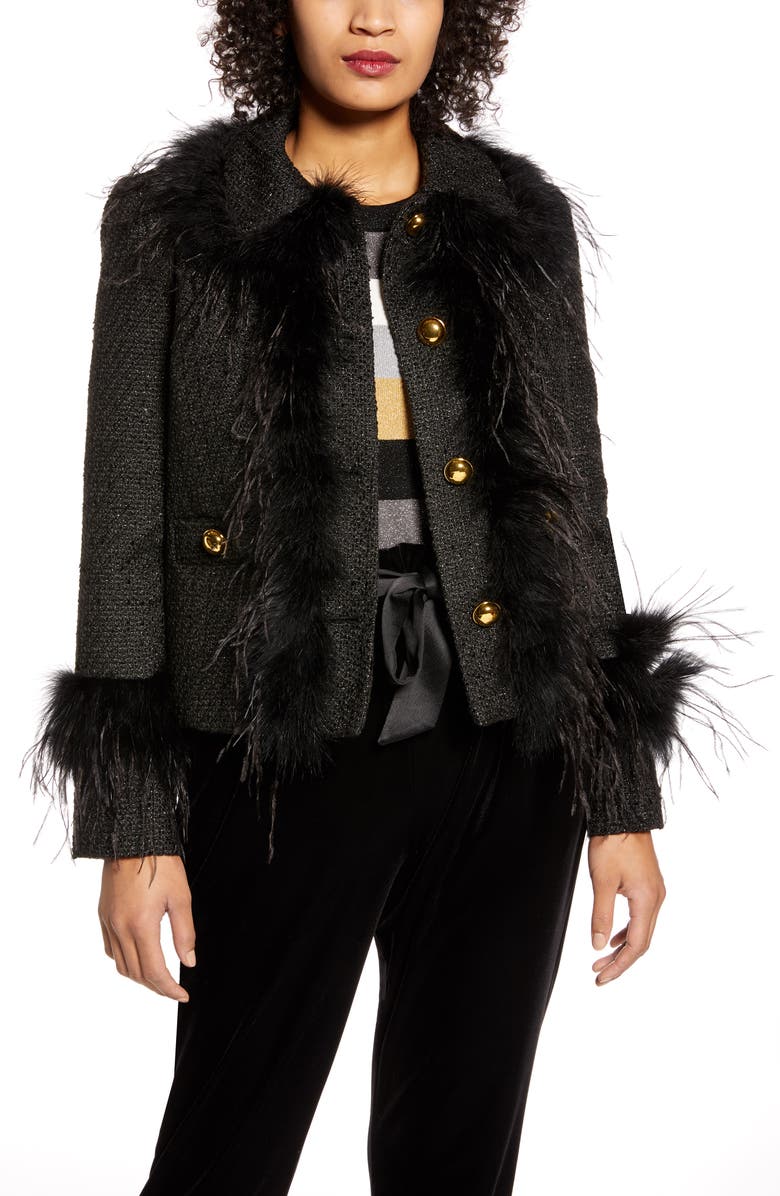 Halogen<sup>®</sup> x Atlantic-Pacific Feather Trim Tweed Jacket, Main, color,