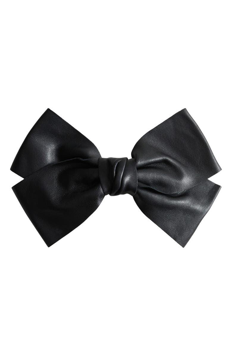 MANGO Leather Bow Barrette, Main, color, Black