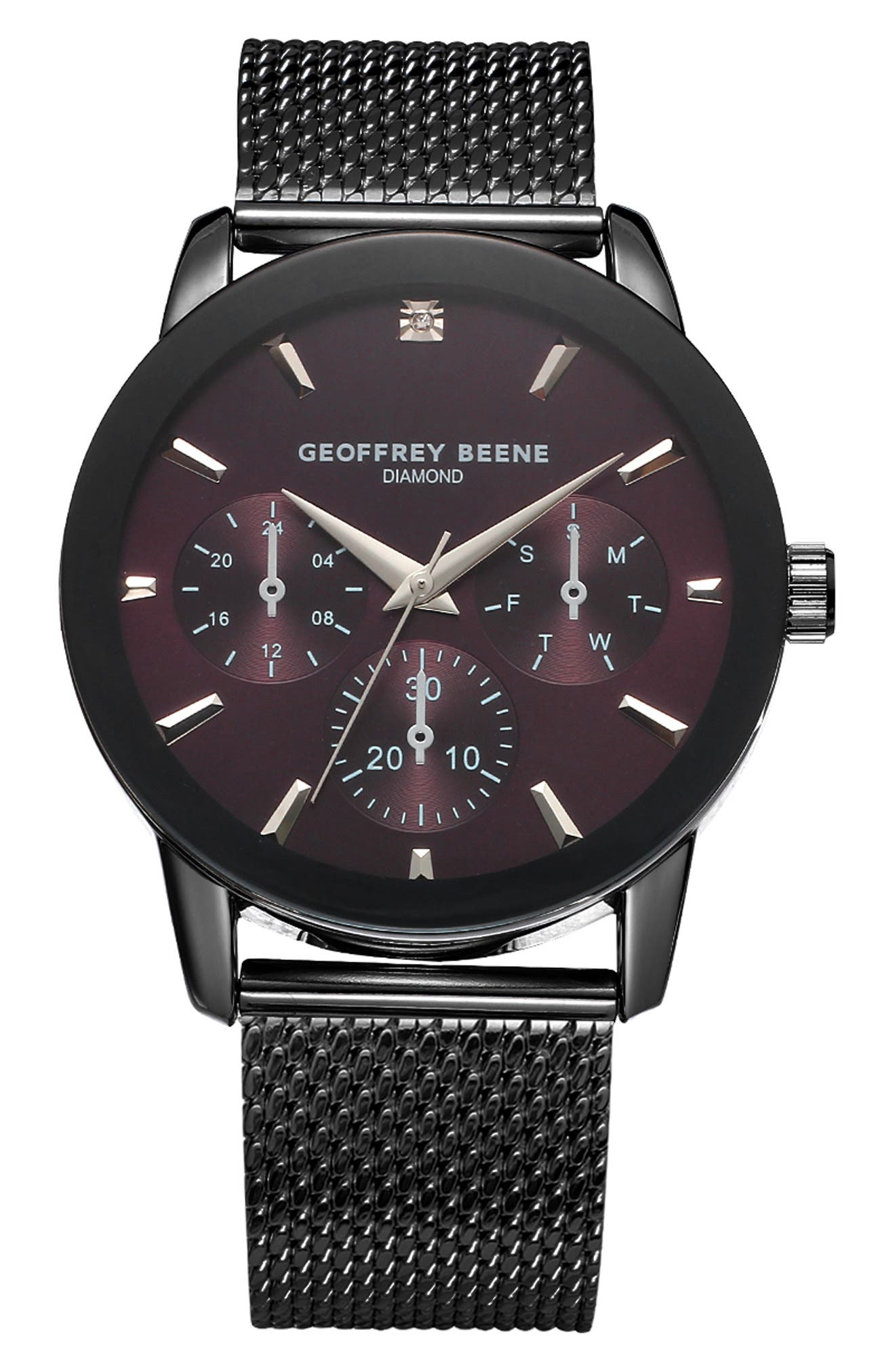 GEOFFREY BEENE Genuine Diamond Mesh Strap Watch, 41mm