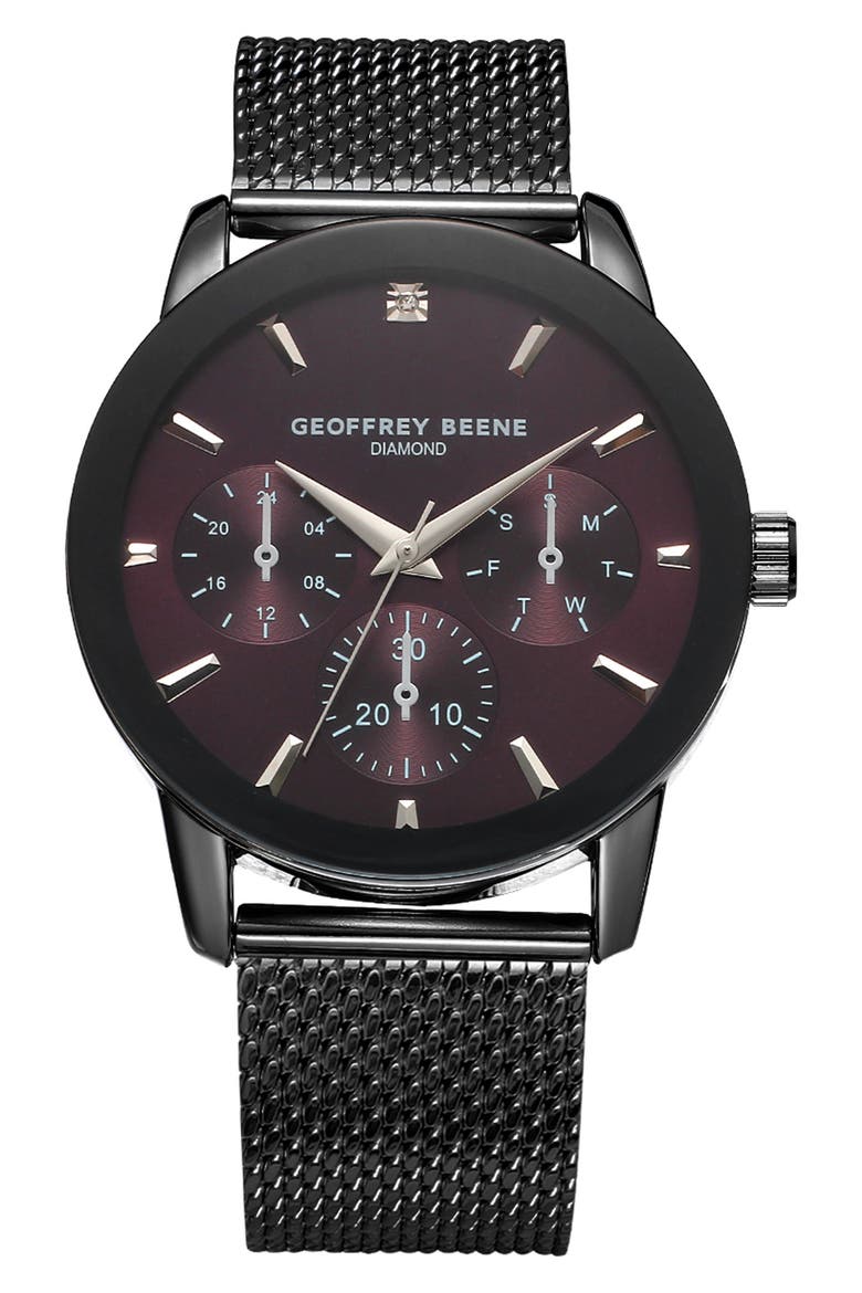Genuine Diamond Mesh Strap Watch, 41mm, Main, color, GUNMETAL