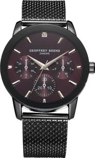 GEOFFREY BEENE Genuine Diamond Mesh Strap Watch, 41mm
