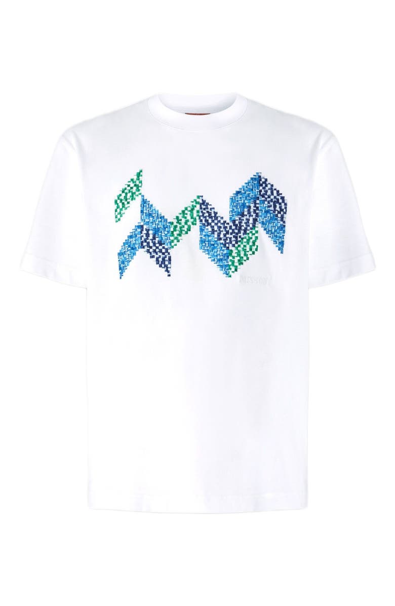 Missoni Short Sleeve T-shirt With Flame Zigzag Insert And Logo, Alternate, color, White