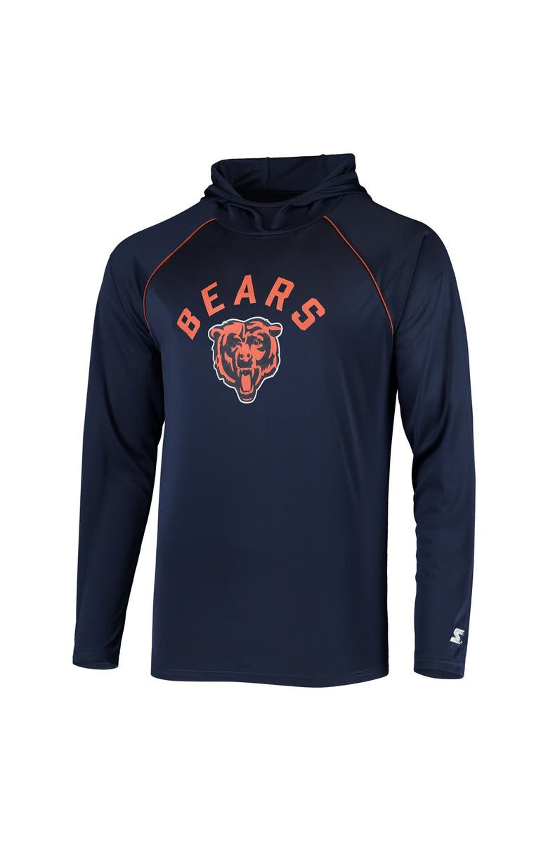 STARTER Men's Starter Navy Chicago Bears Raglan Long Sleeve Hoodie T-Shirt, Alternate, color, Navy