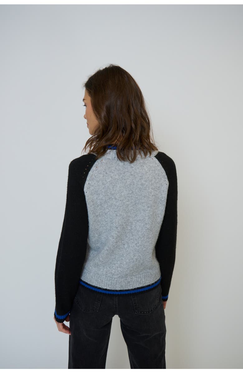 Central Park West Olivia Baseball Sweater, Alternate, color, Black/Grey