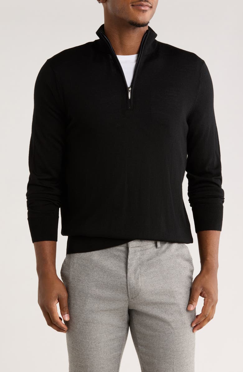 Brooks Brothers Swift Merino Wool Half Zip Pullover, Main, color, Black
