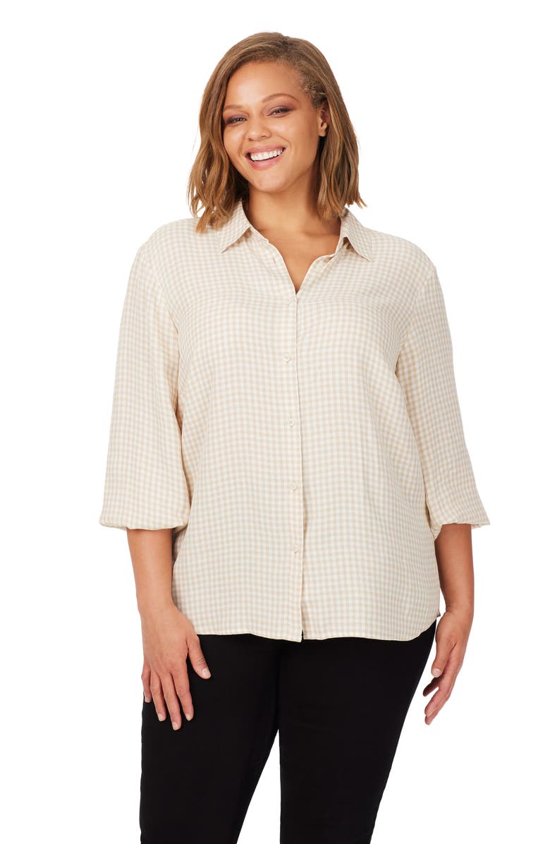 Foxcroft Astria Glitter Gingham Cotton Blend Button-Up Shirt, Alternate, color, Ivory Multi