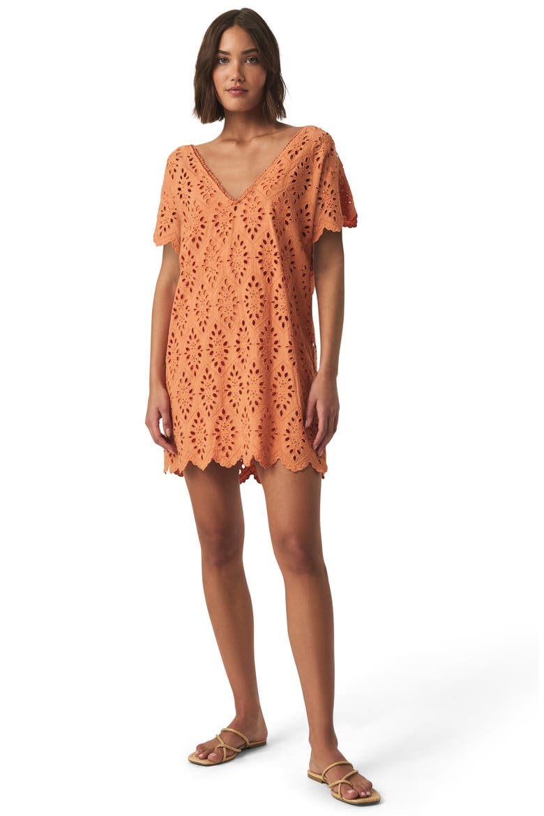Cotton Eyelet Minidress, Alternate, color, ORANGE TIGER