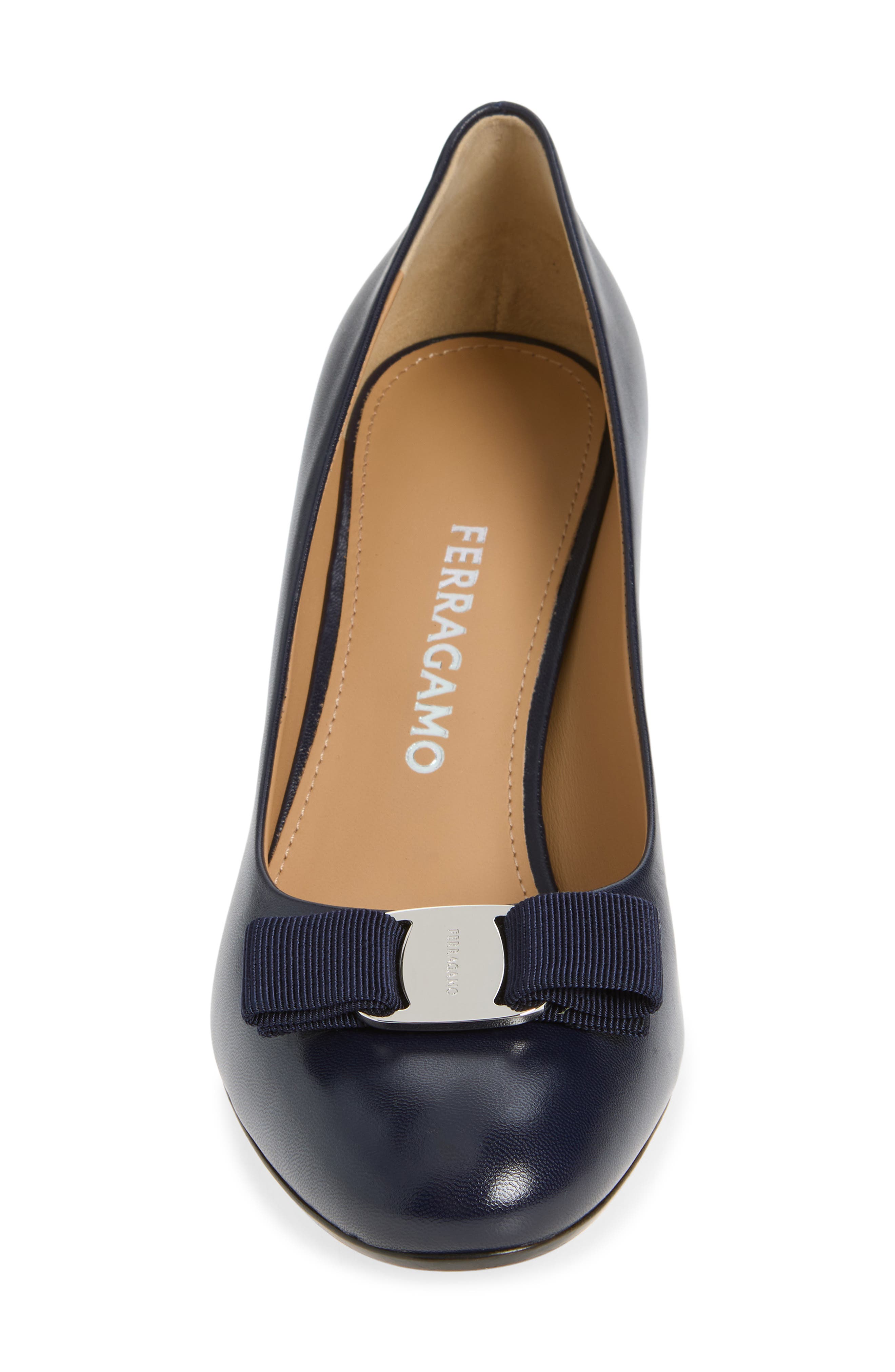 FERRAGAMO Carla Bow Pump, Alternate, color, Navy Biscotto