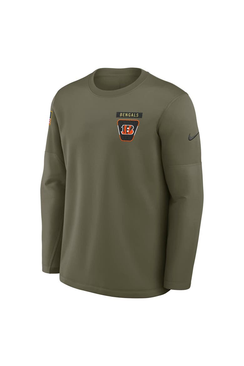 Men's Nike Olive Cincinnati Bengals 2025 Salute to Service Sideline Coaches Therma-FIT Long Sleeve Shirt, Alternate, color, Olive