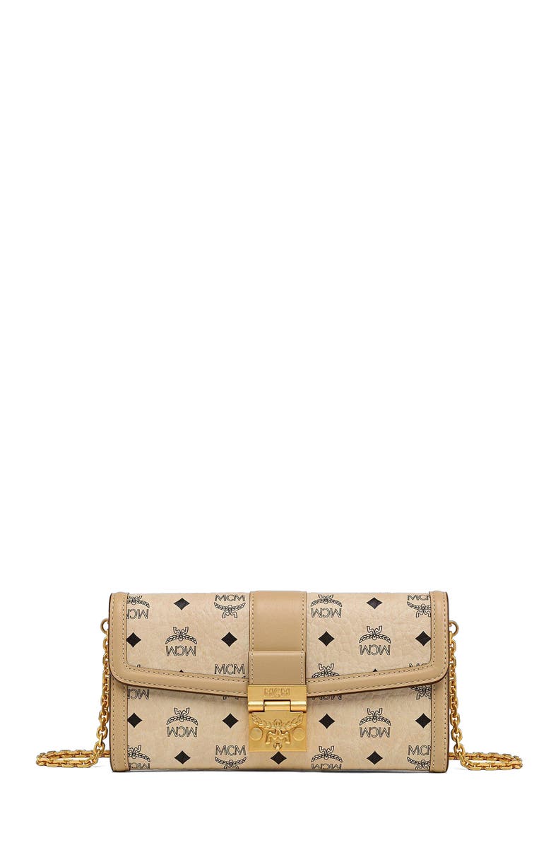 MCM Tracy Chain Wallet in Visetos, Main, color, Beige + Black