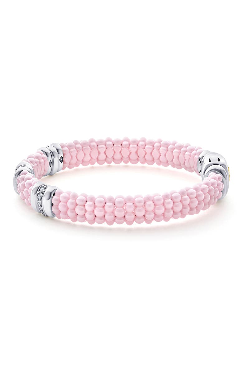 Pink Caviar Bead Diamond Station Bracelet (Nordstrom Exclusive), Alternate, color, PINK