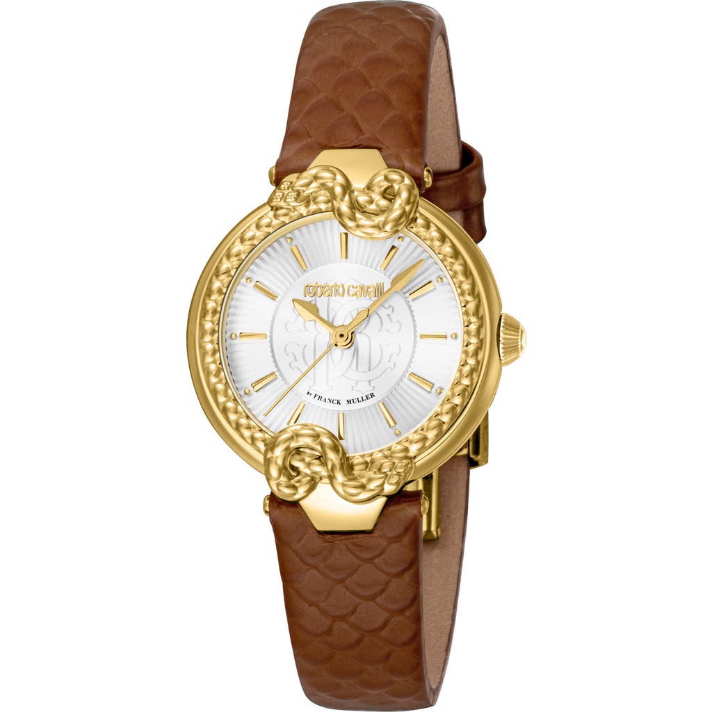 ROBERTO CAVALLI ROBERTO CAVALLI BY FRANCK MULLER LEATHER STRAP WATCH, 30MM