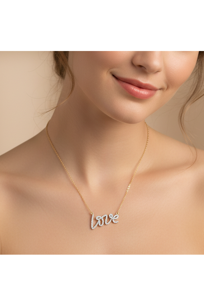 Lyana Graffiti Love Diamond Necklace in 14K Gold, Alternate, color, 14K Yellow Gold
