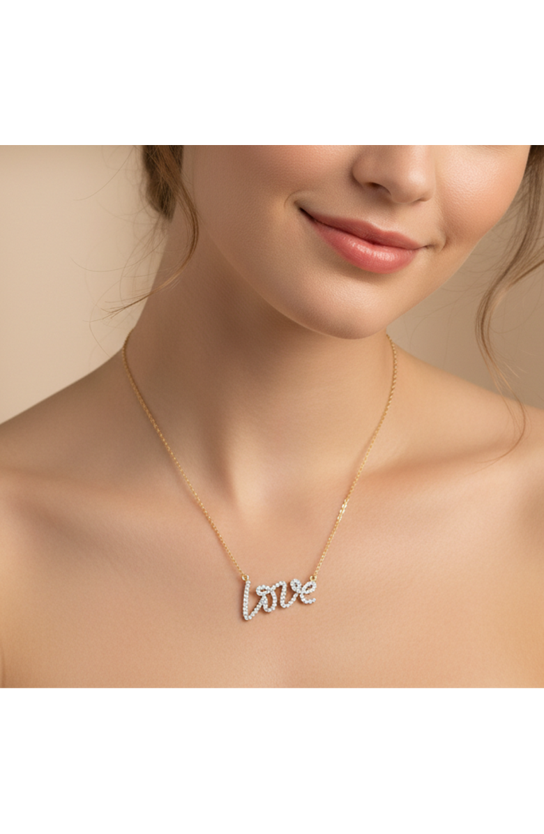 LuvMyJewelry Lyana Graffiti Love Diamond Necklace in 14K Gold, Alternate, color, 14K Yellow Gold
