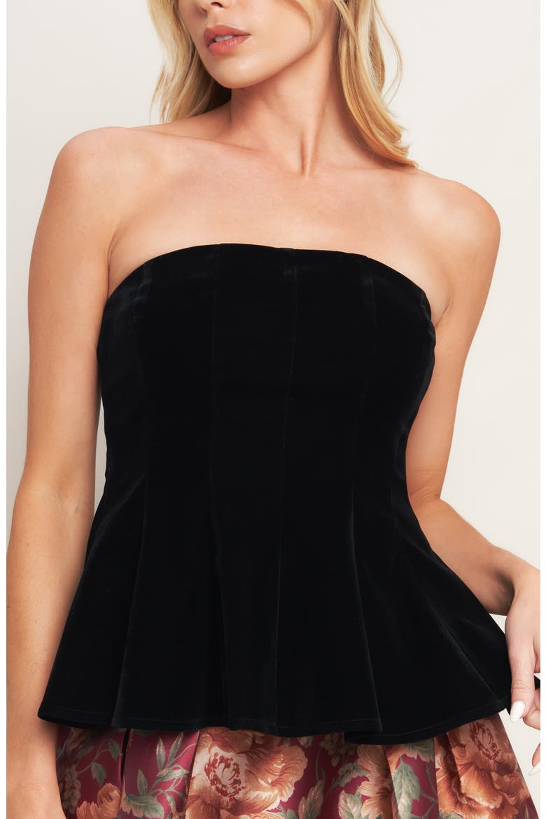 Velvet Peplum Tube Top, Alternate, color, BLACK