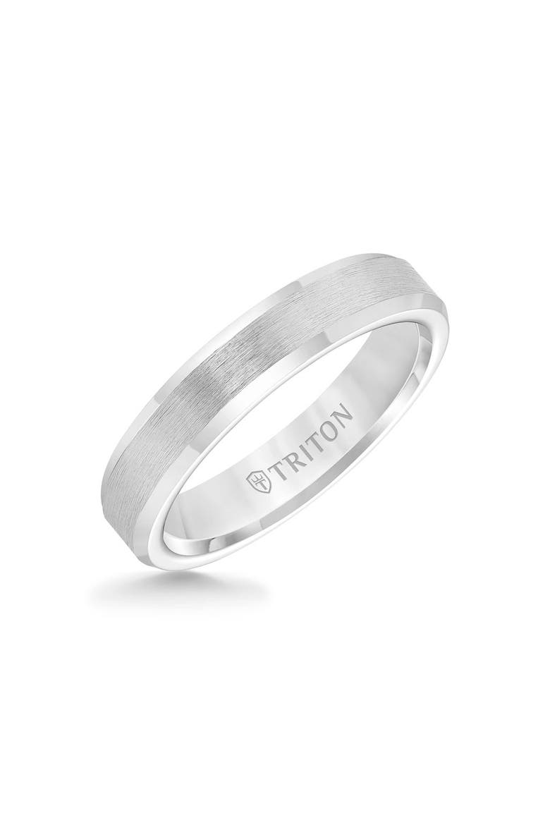 4MM Tungsten Carbide Ring with Brush Center Finish and Bevel Edge, Main, color, Metallic Silver