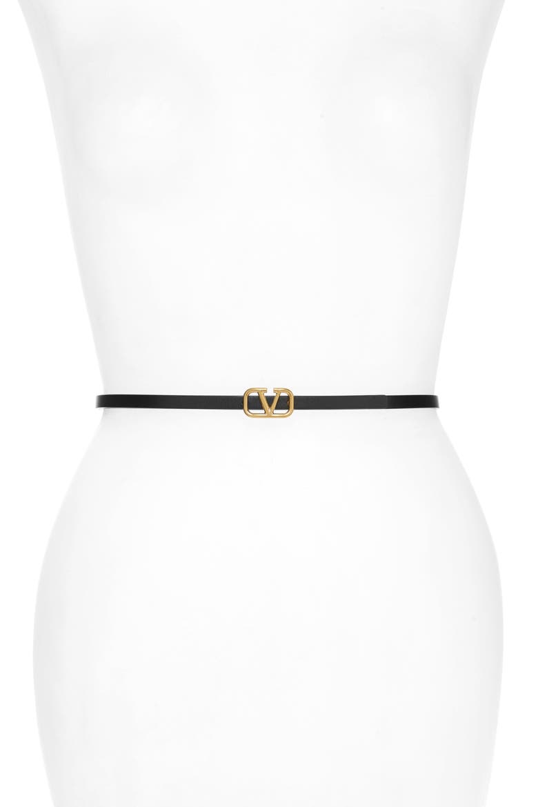 VLOGO Skinny Leather Belt, Main, color, NERO/ ROUGE PUR