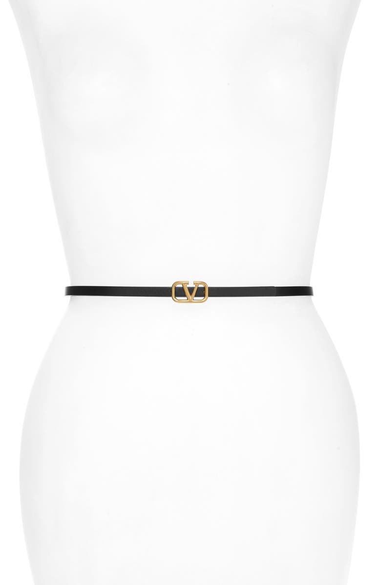 Valentino Garavani VLOGO Skinny Leather Belt, Main, color, 