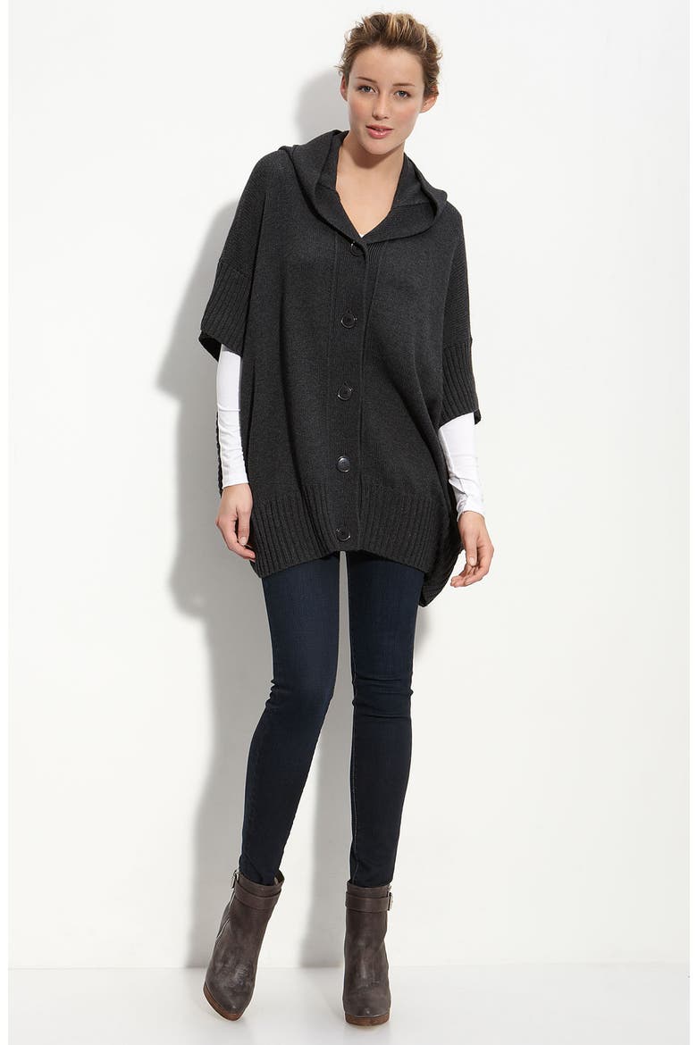 Button Front Hooded Poncho, Alternate, color, HEATHER BERRY BURGUNDY