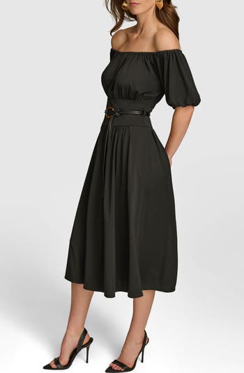 【Donna Karan New York】Criss-Cross Off-Shoulder Dress Donna Karan Criss-cross Off-shoulder Dress in Pink | Lyst