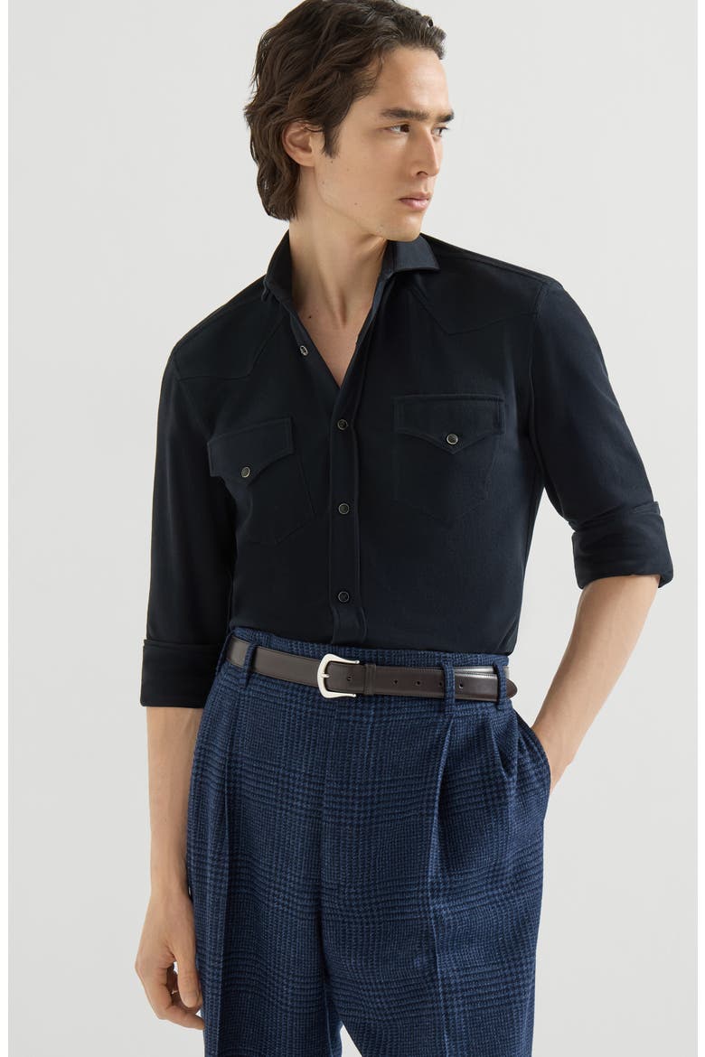 Cotton piqué western shirt, Alternate, color, Navy Blue