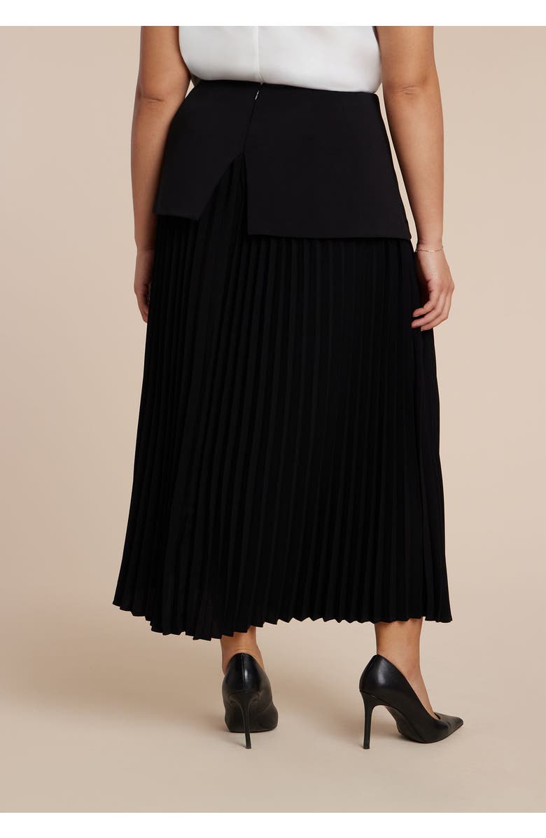 ELOQUII Mixed Media Pleated Skirt, Alternate, color, Black Onyx