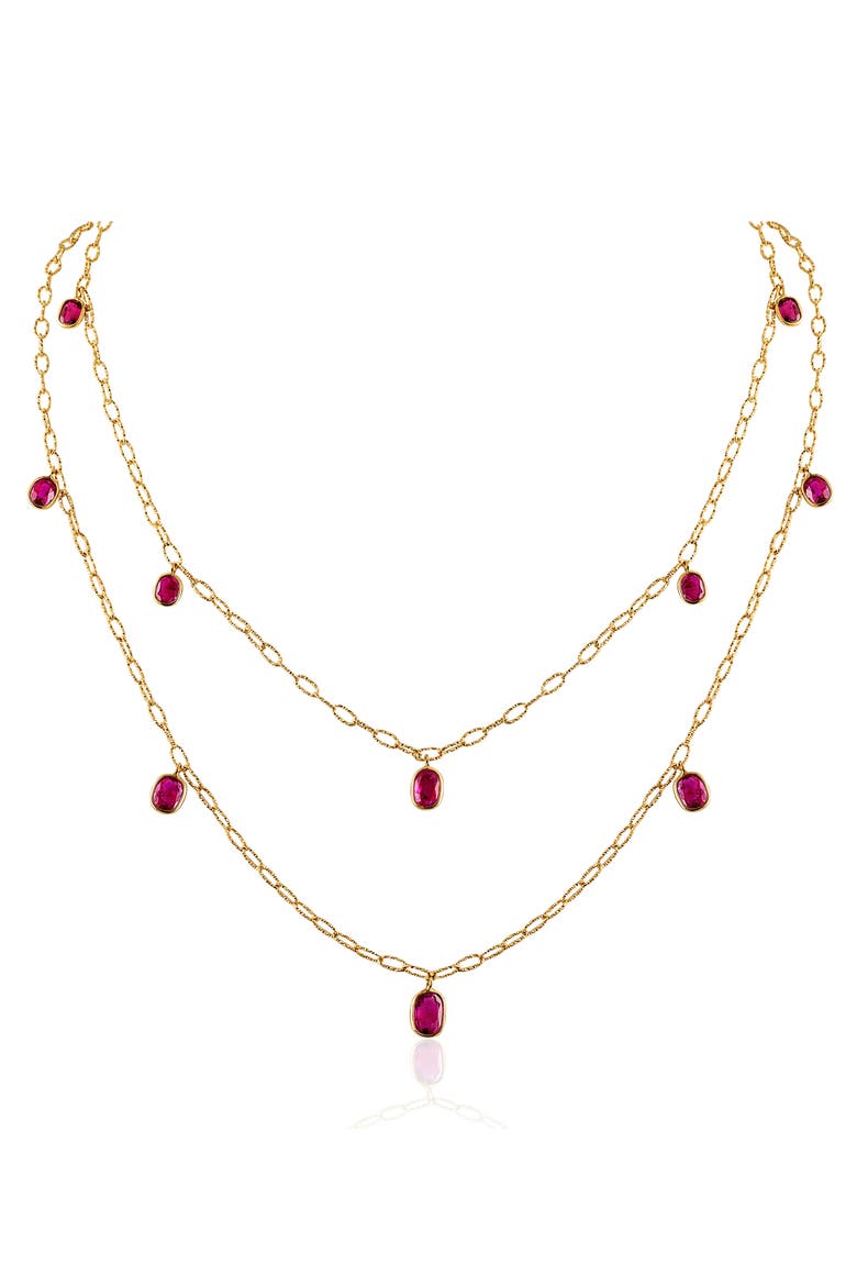 Ruby Tinsel Charm Chain Necklace, Alternate, color, YELLOW GOLD/ RUBY