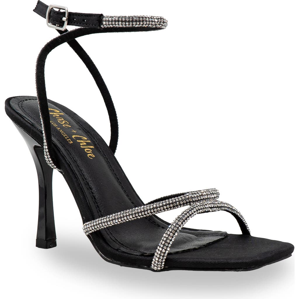 Chase & Chloe Chase And Chloe Rhinestone Ankle Strap Sandal In Black Fabric