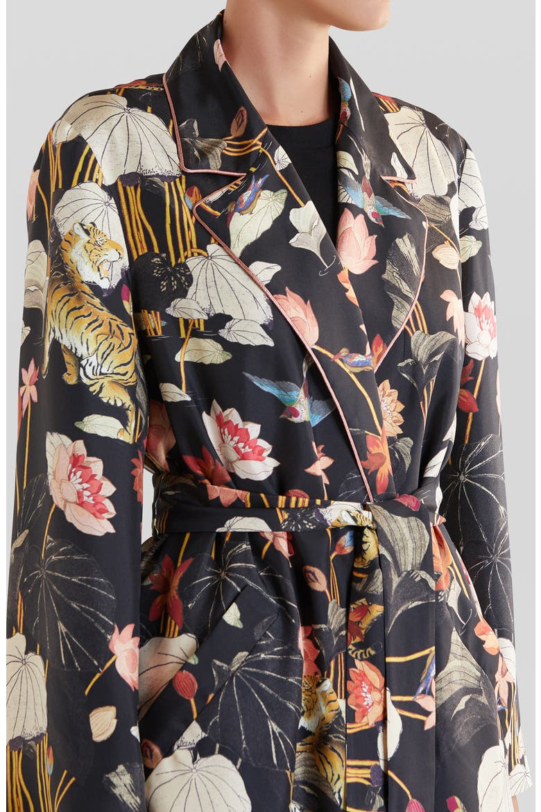 Zante Floral Print Silk Duster, Alternate, color, BLACK