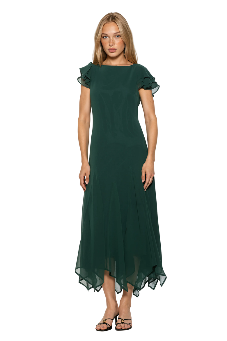 Kaelith Ruffle Sleeve Midi Dress, Main, color, Emerald