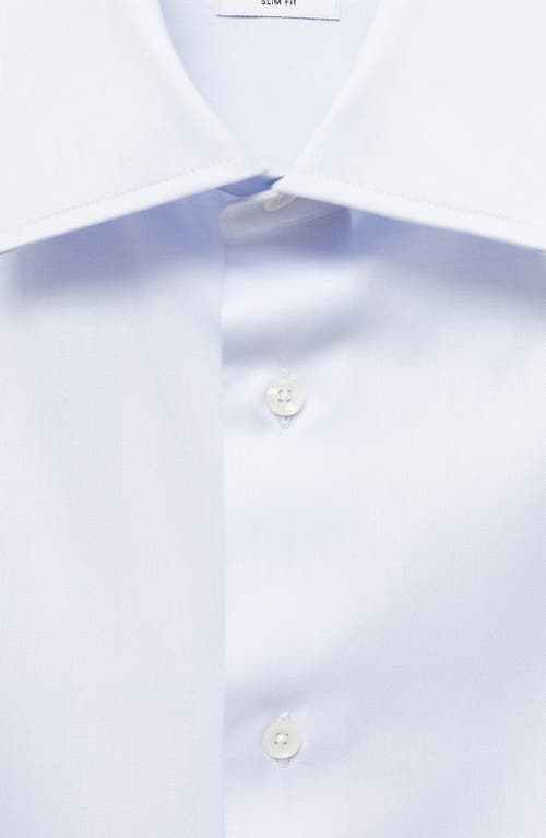 Mango Slim Fit Microprint Cotton Twill Button-up Shirt In Sky Blue