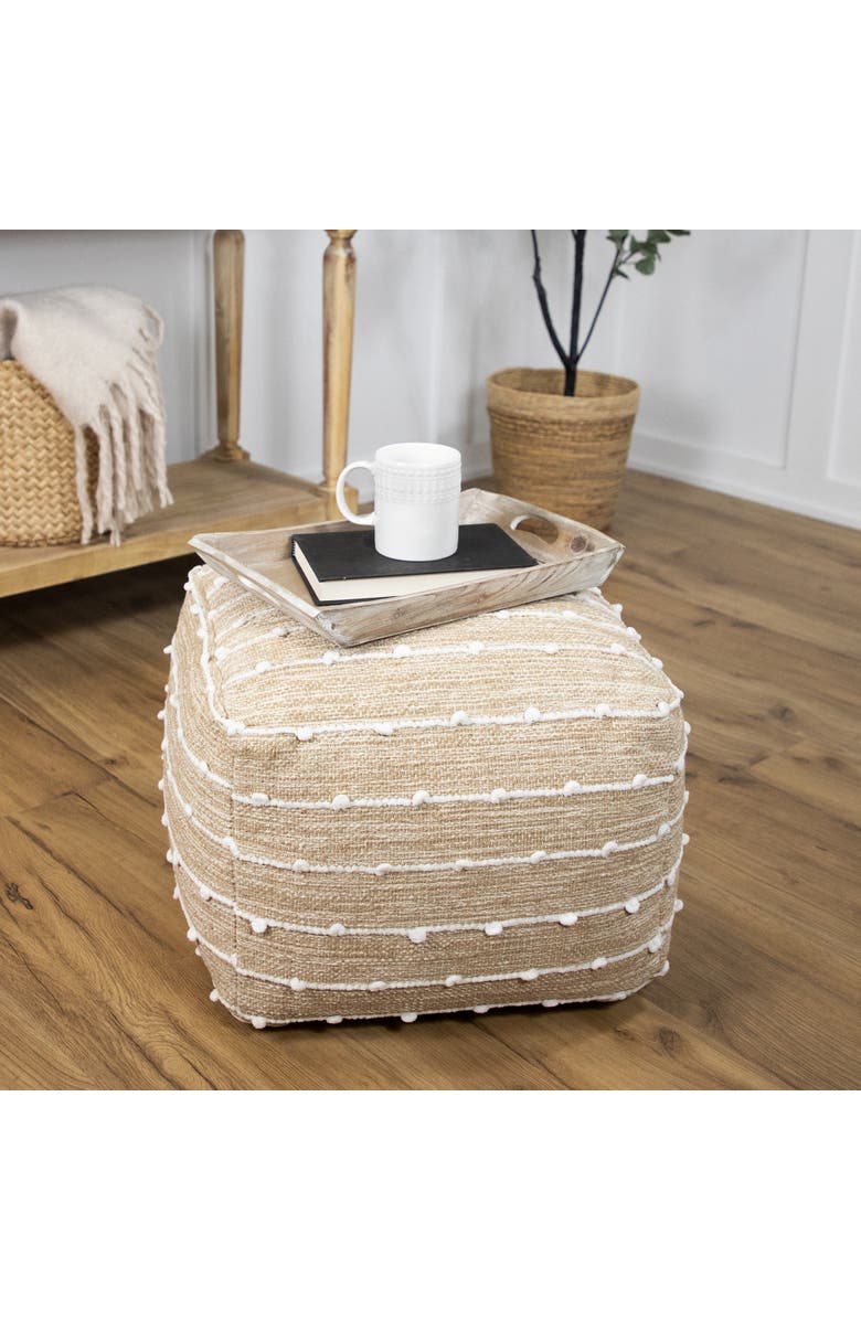Northlight Woven Cotton Textured Stripe Square Pouf - 14" - Beige, Alternate, color, Beige