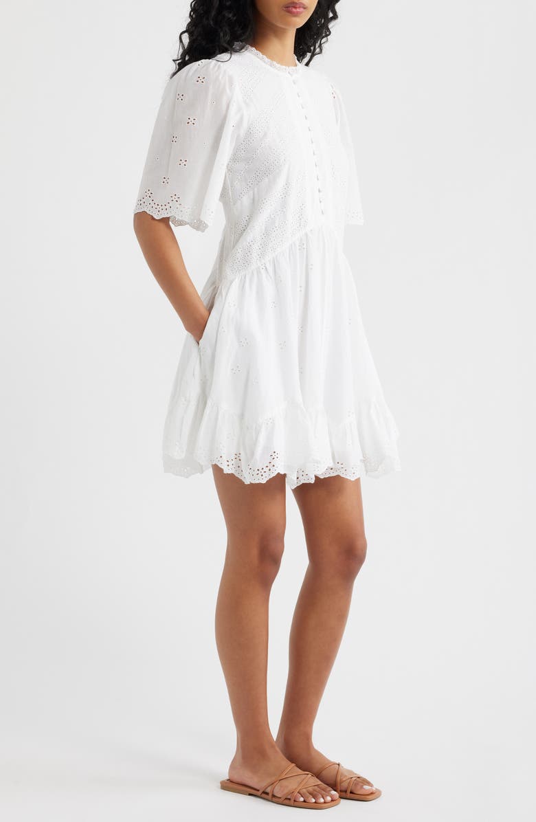 Madewell Eyelet Flutter Sleeve Cotton Minidress, Alternate, color, White
