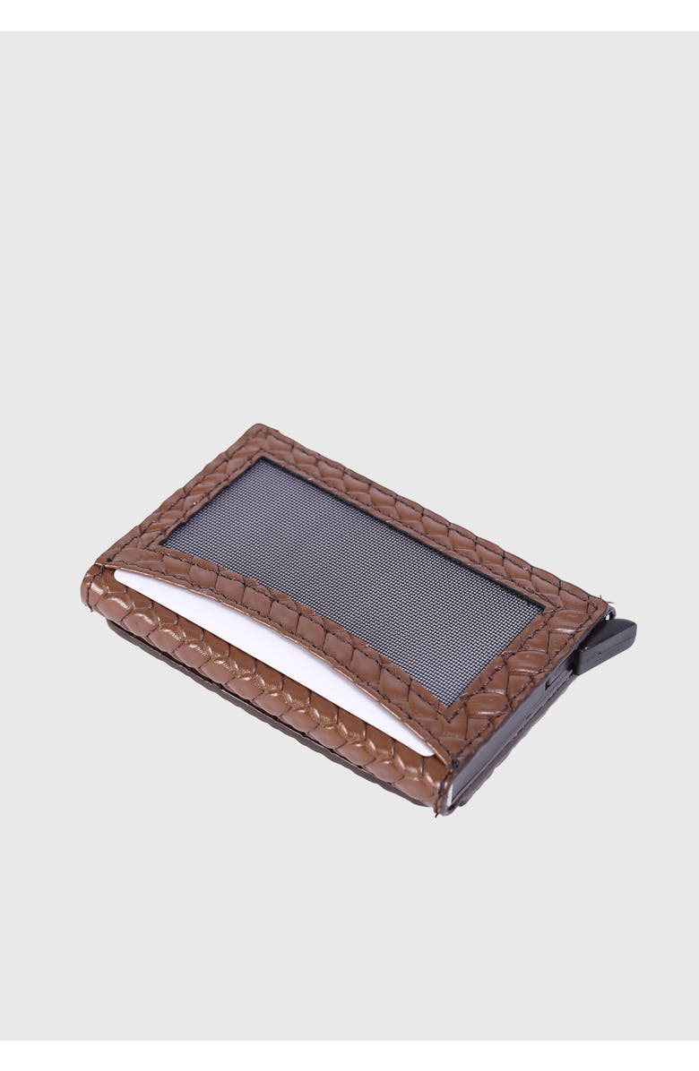 Furniq UK Genuine Leather Weave Pattern Card Holder, Alternate, color, Brown