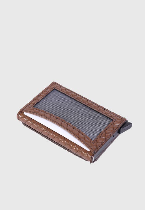 Furniq Uk Genuine Leather Weave Pattern Card Holder In Brown